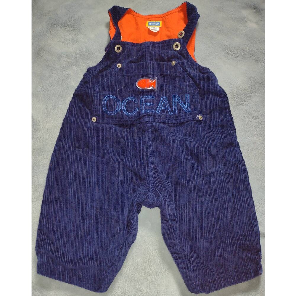 Boys 6 Months Marese Blue and Orange Ocean Corduroy Overalls